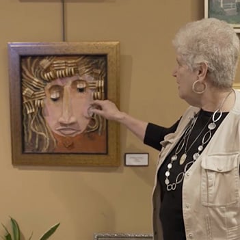 Senior Creative Women with her wooden artwork