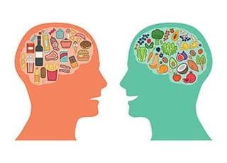 Silhouette of head with healthy food in brain