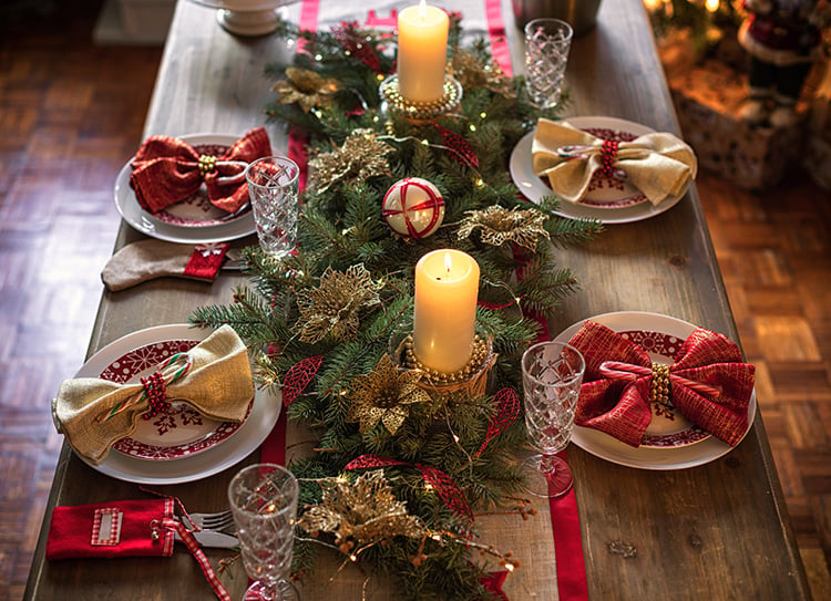 Holiday Dinner Table Decorated