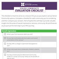 Senior Community Evaluation Checklist