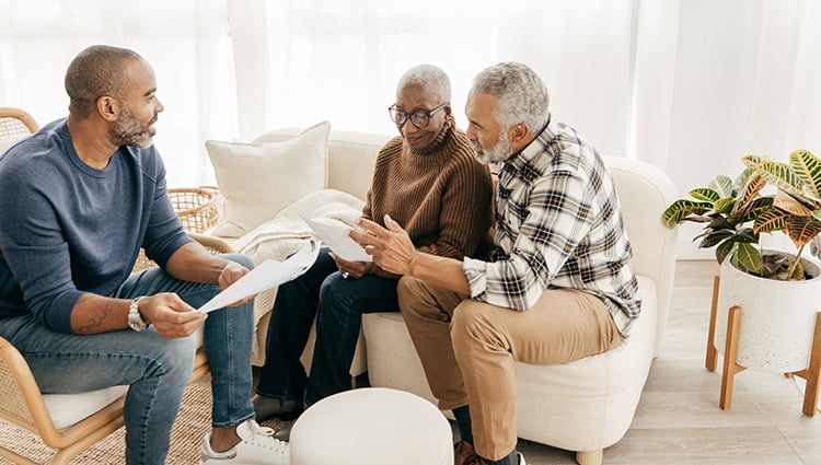 Son and Older Parents discuss health care changes