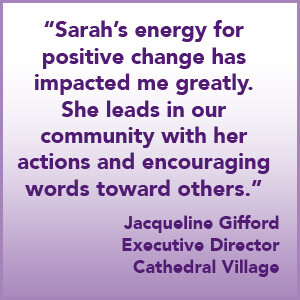 Quote block with quote on Sarah West as LeadingAge PA Volunteer of the Year