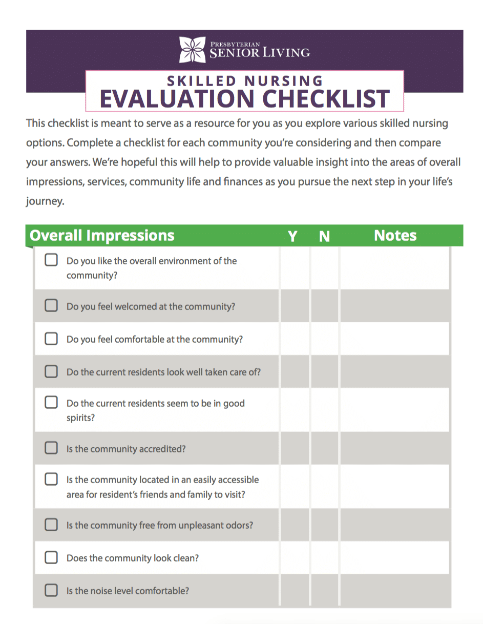 Skilled Nursing Evaluation Checklist