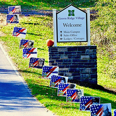 Sized SQ Green Ridge Village veteran signs