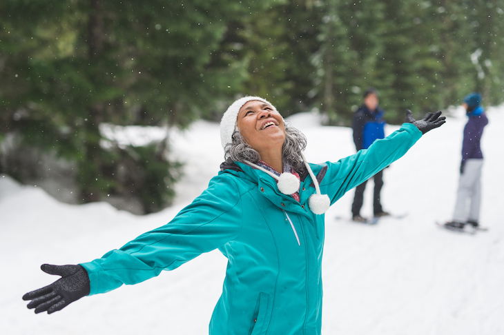 senior woman in snow