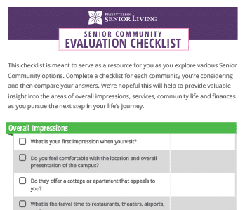 psl senior community evaluation checklist