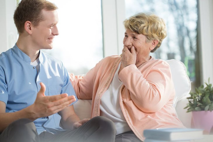 Caregiver Stress | Son Laughing with Mom